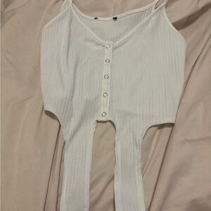 White Ribbed Button-Down Top